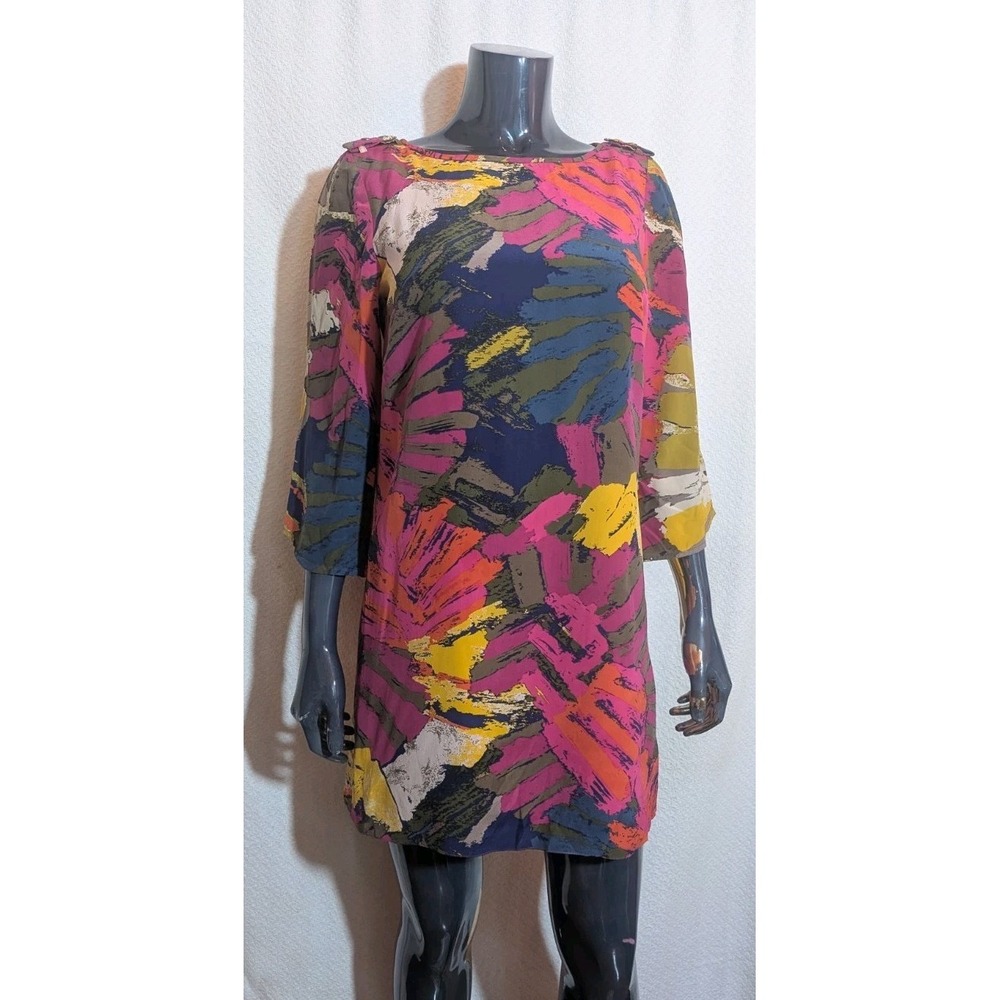 Tibi Multicolor Mod Shift Dress Silk 3/4 Sleeves Size 6